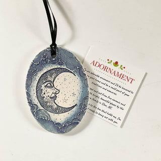 Pottery Ornament - Crescent Moon (Blue)