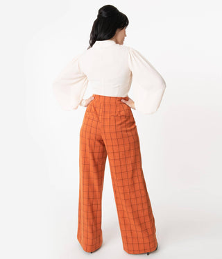 Vintage Orange Windowpane High Waist Ginger Pants