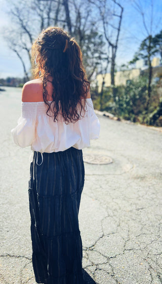 Off-the-Shoulder Top with Waist Drawstring