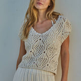 Boho Knit Sweater Crochet V-Neck Top