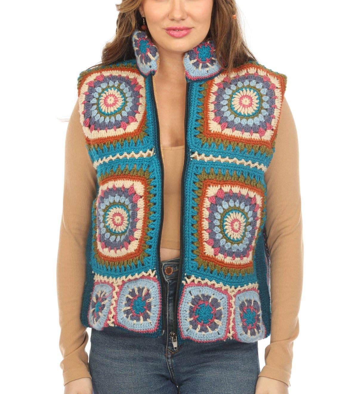 Crochet Mandala Fleece Lined Vest 