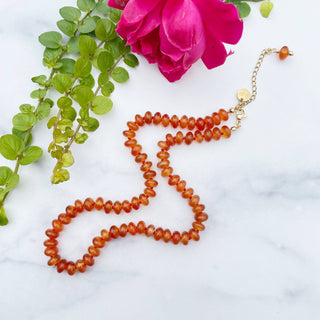 Carnelian 8mm Hand Knotted Beaded Necklace