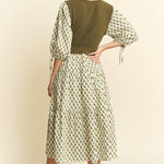 Floral Print Midi Dress - Olive/Navy