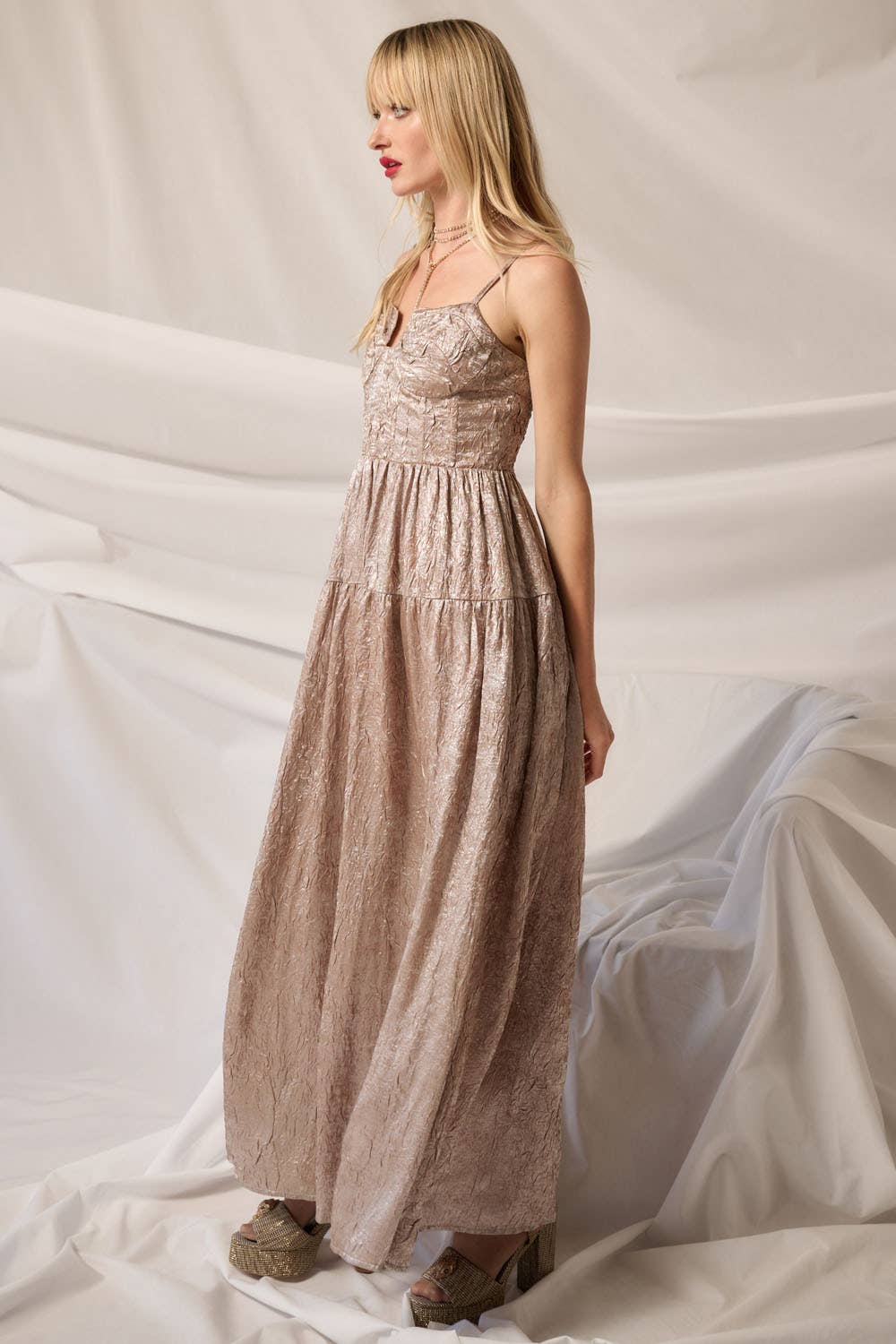 Metallic Corset Maxi Dress
