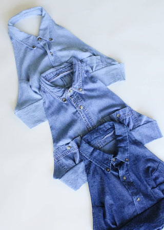 RCYCLD halter top made from vintage denim shirt