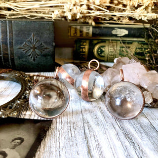 Crystal Ball Necklace in Copper- Clear Quartz