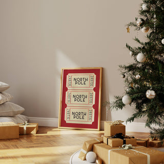 Christmas Wall Art Print | North Pole Ticket Red