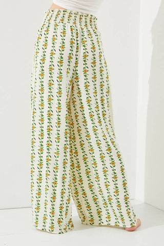 High Waist Floral Print Wide Leg Paperbag Pants