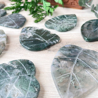 Moss Agate Monstera Leaf Carving