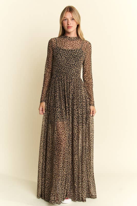 Animal Print Mesh Maxi Dress