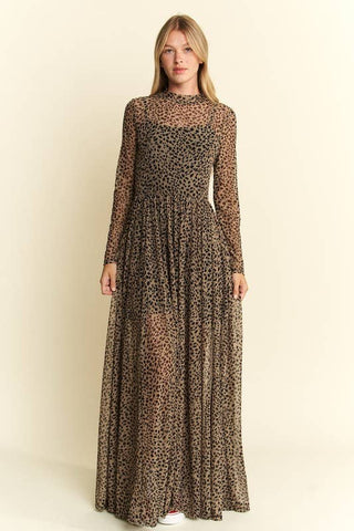 Animal Print Mesh Maxi Dress