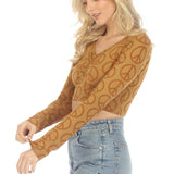 Peace Symbol Long Sleeve Crop Top