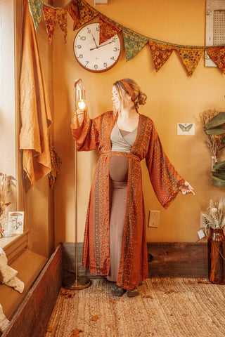 Earthy Orange Silk Bohemian Kimono