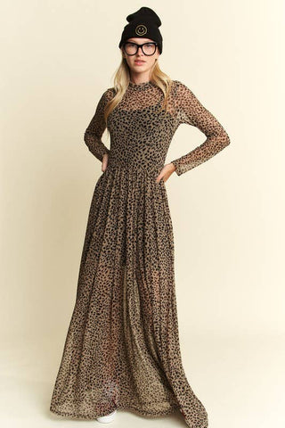 Animal Print Mesh Maxi Dress