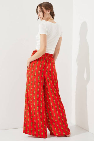 High Waist Floral Print Wide Leg Paperbag Pants