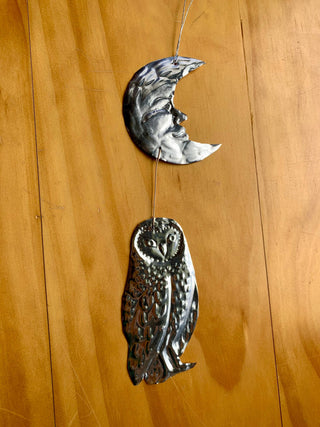 Celestial Moon and Owl Silver Foil Embossed Wall Decor