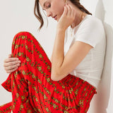 High Waist Floral Print Wide Leg Paperbag Pants
