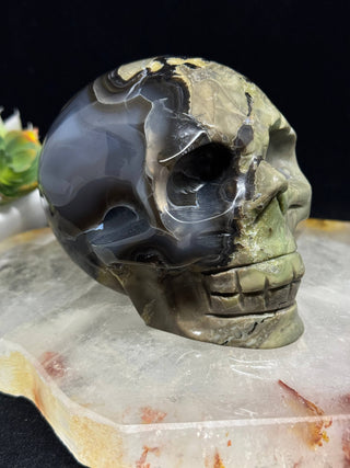 Rare Green & Red Uv Reactive Volcanic Agate Skull