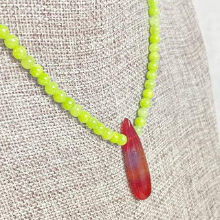 Miriam// Carnelian Teardrop Green Jade Beaded Necklace