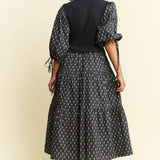 Floral Print Midi Dress - Olive/Navy