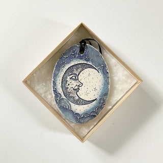 Pottery Ornament - Crescent Moon (Blue)