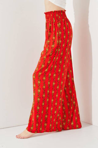 High Waist Floral Print Wide Leg Paperbag Pants