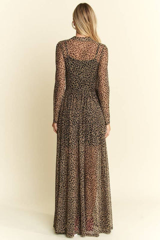 Animal Print Mesh Maxi Dress