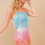 Mini Disco Dress - Sequin Metallic Fringe