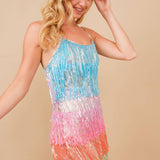 Mini Disco Dress - Sequin Metallic Fringe