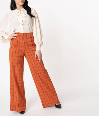 Vintage Orange Windowpane High Waist Ginger Pants