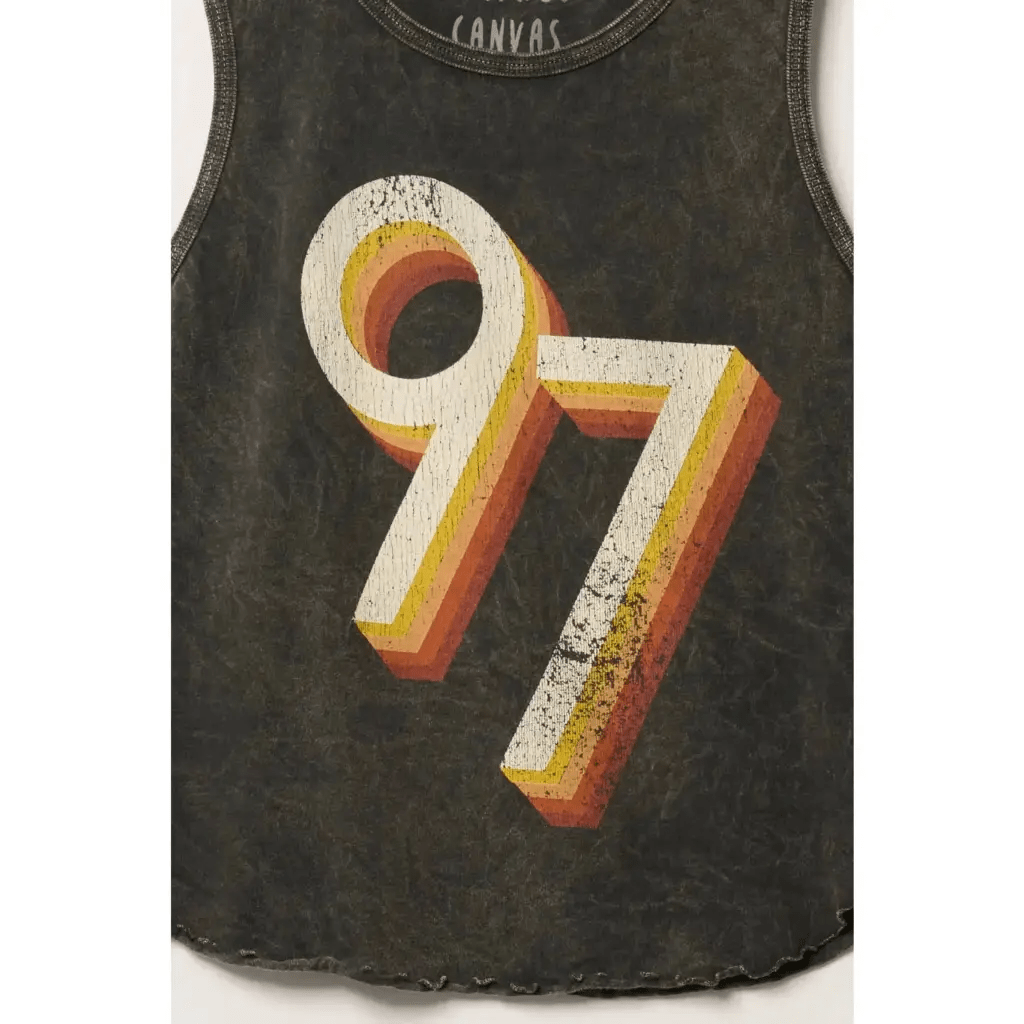 97 Crew Neck Racerback Cropped Graphic Tank Top