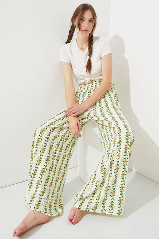 High Waist Floral Print Wide Leg Paperbag Pants