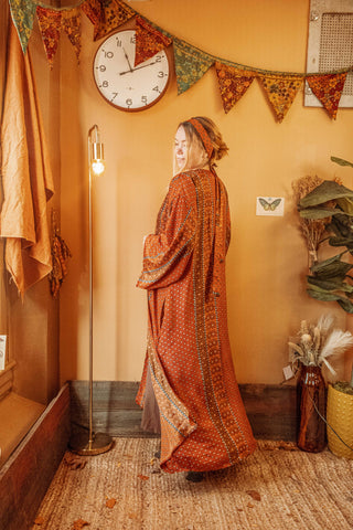 Earthy Orange Silk Bohemian Kimono