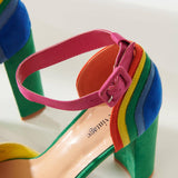 Rainbow Suede Peep Toe Pumps