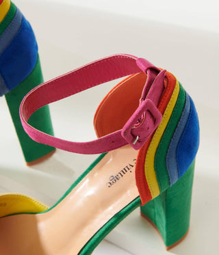 Rainbow Suede Peep Toe Pumps