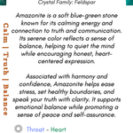 Information card about Amazonite stone with text and boho depot logo.
