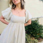 Striped Puff-Sleeve Maxi Dress