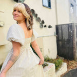 Striped Puff-Sleeve Maxi Dress