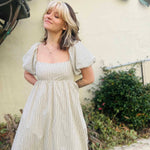 Striped Puff-Sleeve Maxi Dress