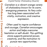 Informational text about carnelian crystal with a Boho Depot logo.