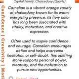 Informational text about carnelian crystal with a Boho Depot logo.