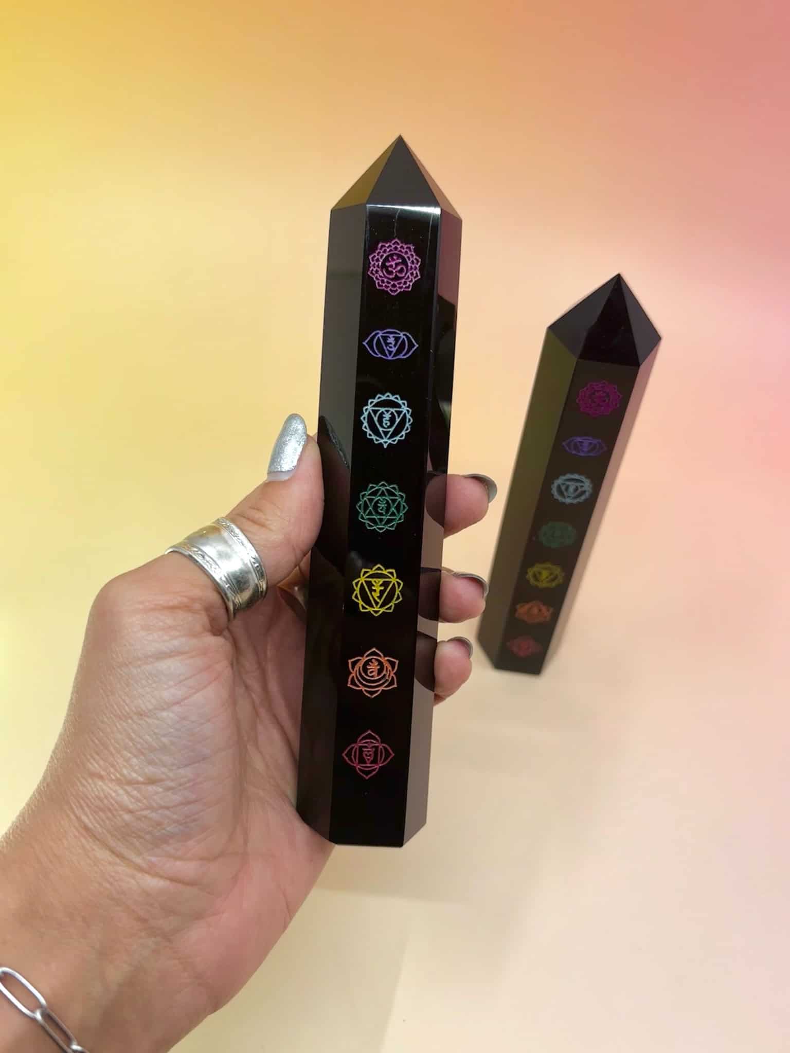 Chakra Obsidian Crystal Tower