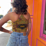 Tie-dye racerback crop top with psychedelic spiral print