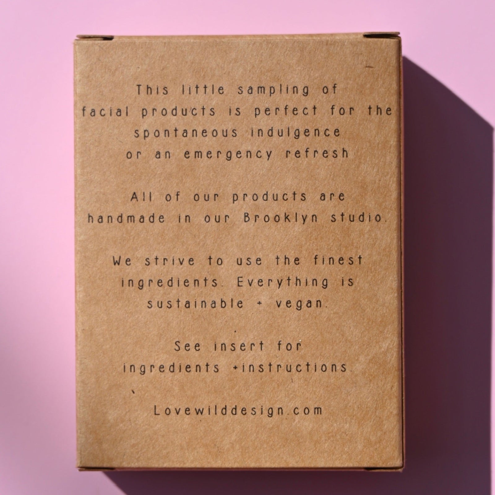 The back of the Mini Facial Kit on a pink background.
