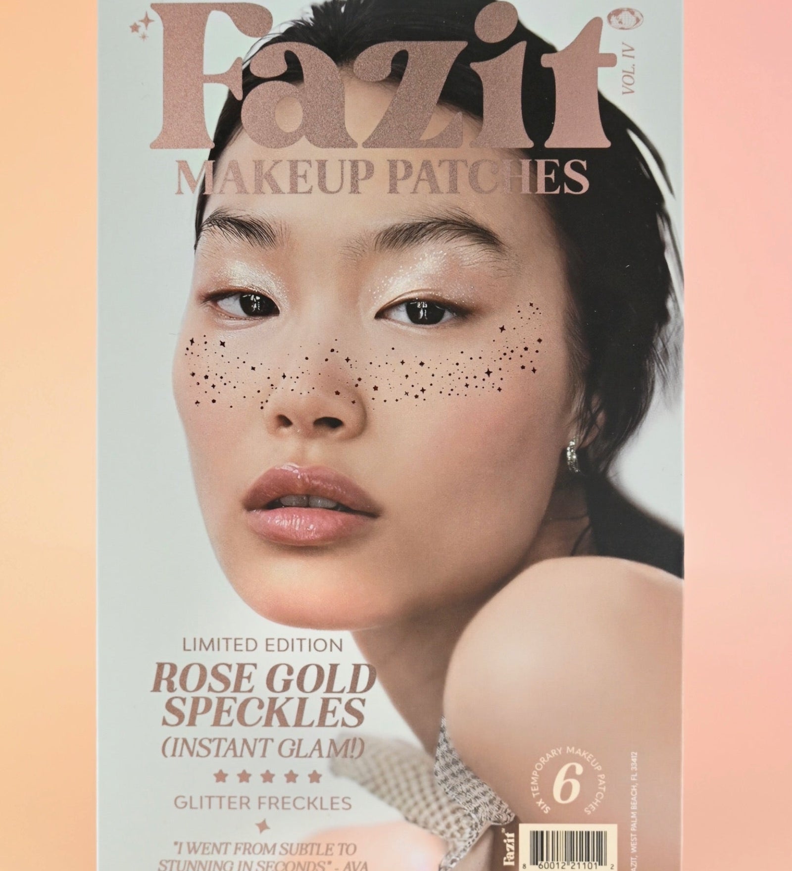 The Rose Gold Stardust Speckles Makeup Patches on peach colored background.