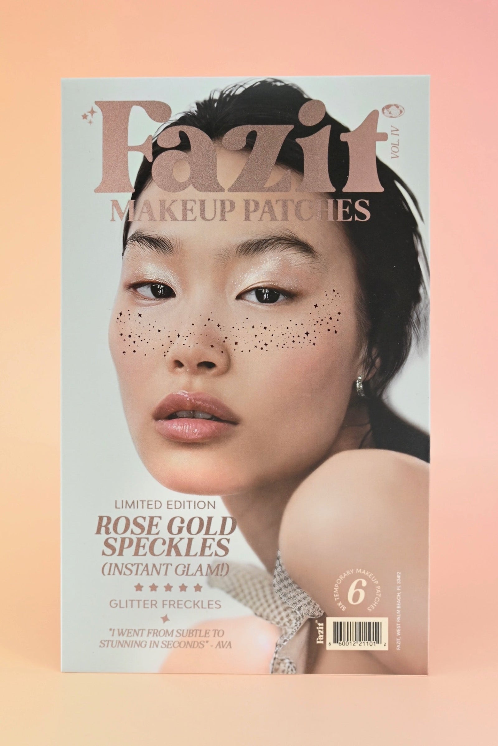 The Rose Gold Stardust Speckles Makeup Patches on peach colored background.
