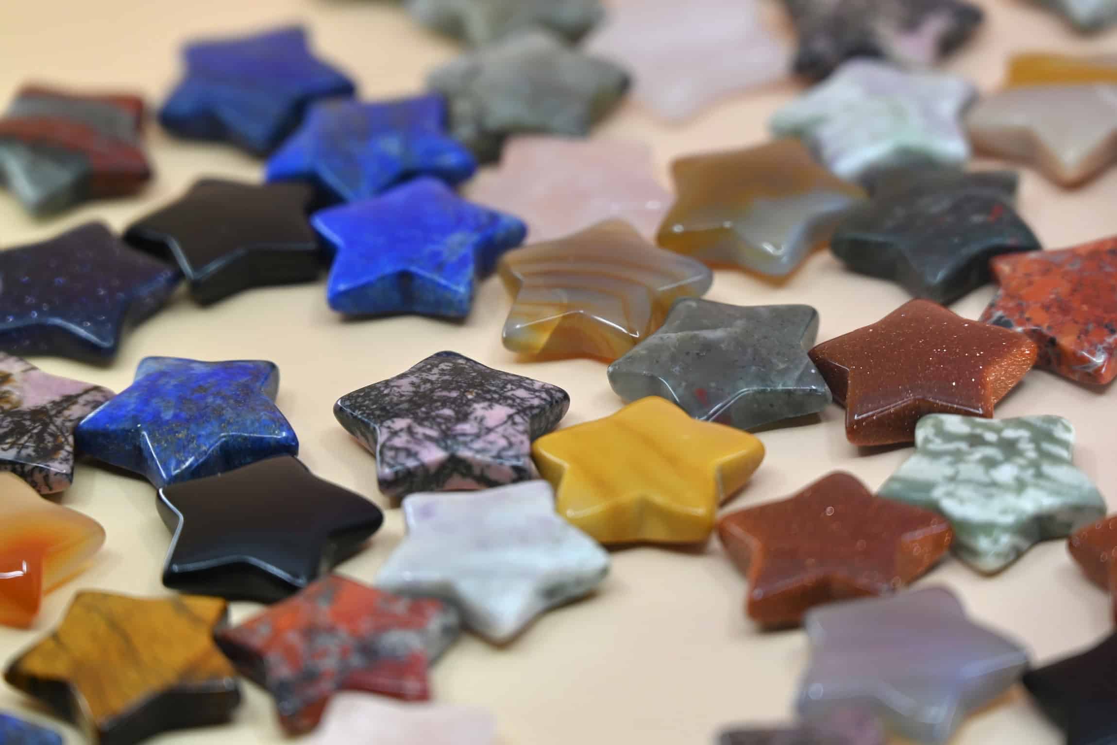 Crystal Gemstone Stars on pale orange background