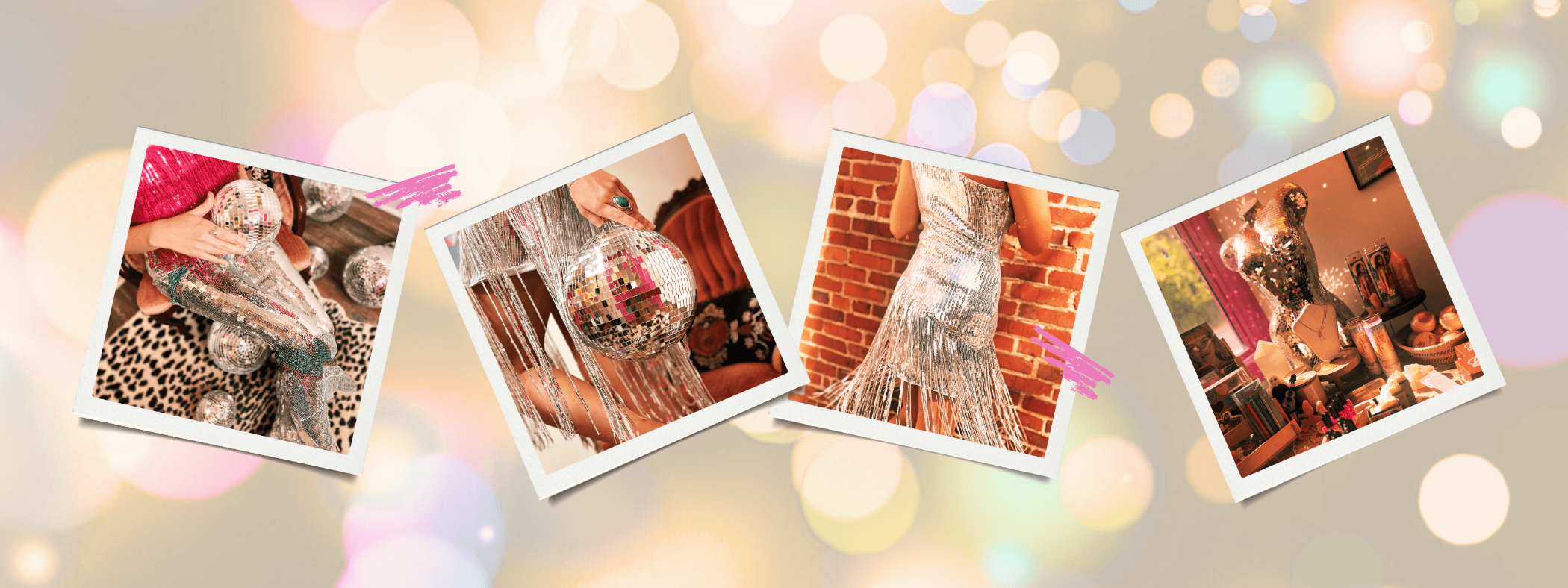 Disco Outfits Displayed in polaroid form in this collage