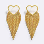 heart-shaped disco earrings with gold and crystal fringe 