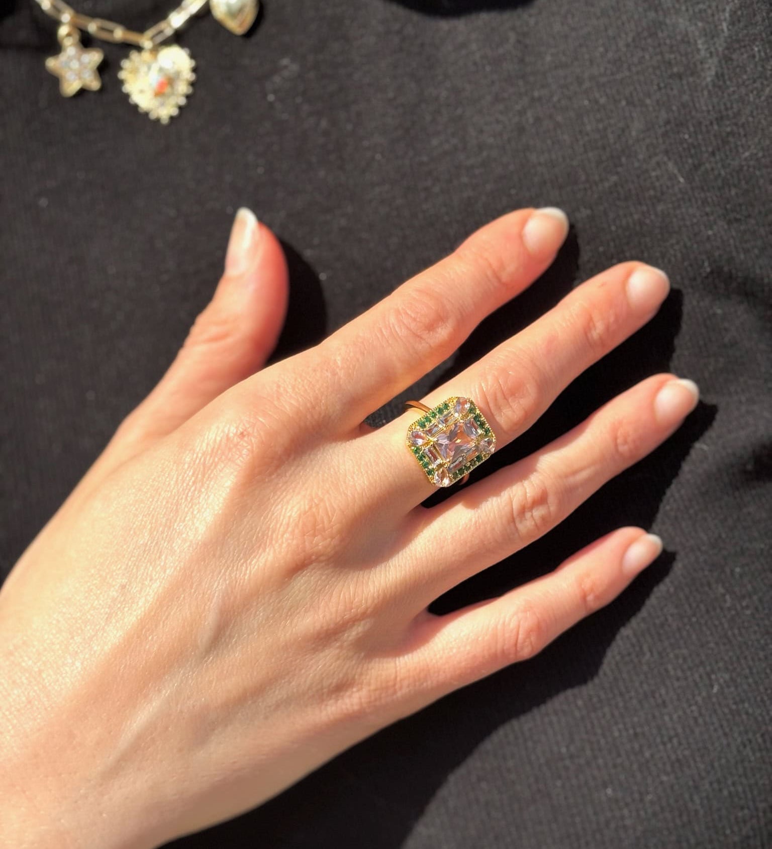 Emerald Morganite Mosaic Cocktail Ring